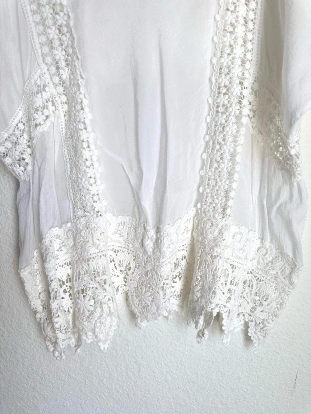 Johnny Was Lacey Insert Top XXL 2XL Cream Crochet Scalloped Hem Boho Blouse - Picture 11 of 12